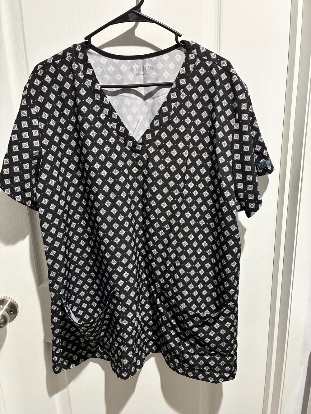 Black Patterned women’s scrub top